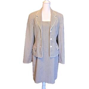 Vtg Tailor New York Navy White Seersucker Plaid Suit Coat Dress Fully Lined 8/10